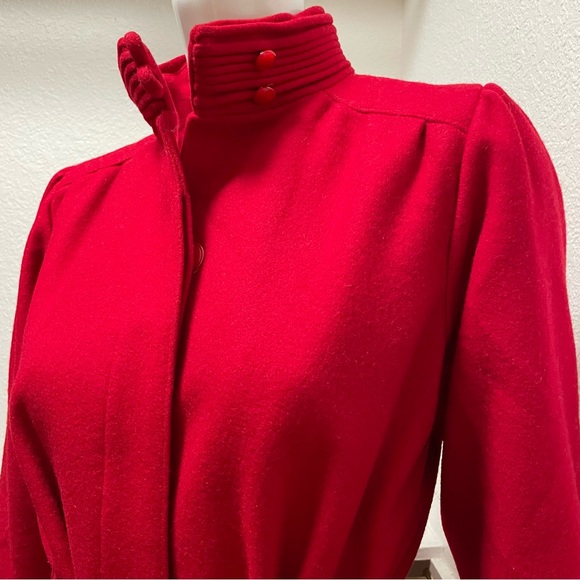 VTG🇺🇸Central Park ILGWU Holiday Christmas Carol Red Wool Long Coat | Sz S - Picture 4 of 16